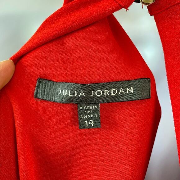 JULIA JORDAN Dress Twist Halter Neck Sleevless Midi Crepe Sheath Keyhole Red 14 - Picture 4 of 10